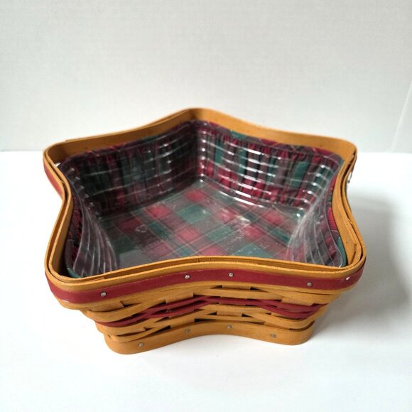 Longaberger 2001 Red Shining Star Basket Plaid Liner Protector Set Christmas - Picture 2 of 7